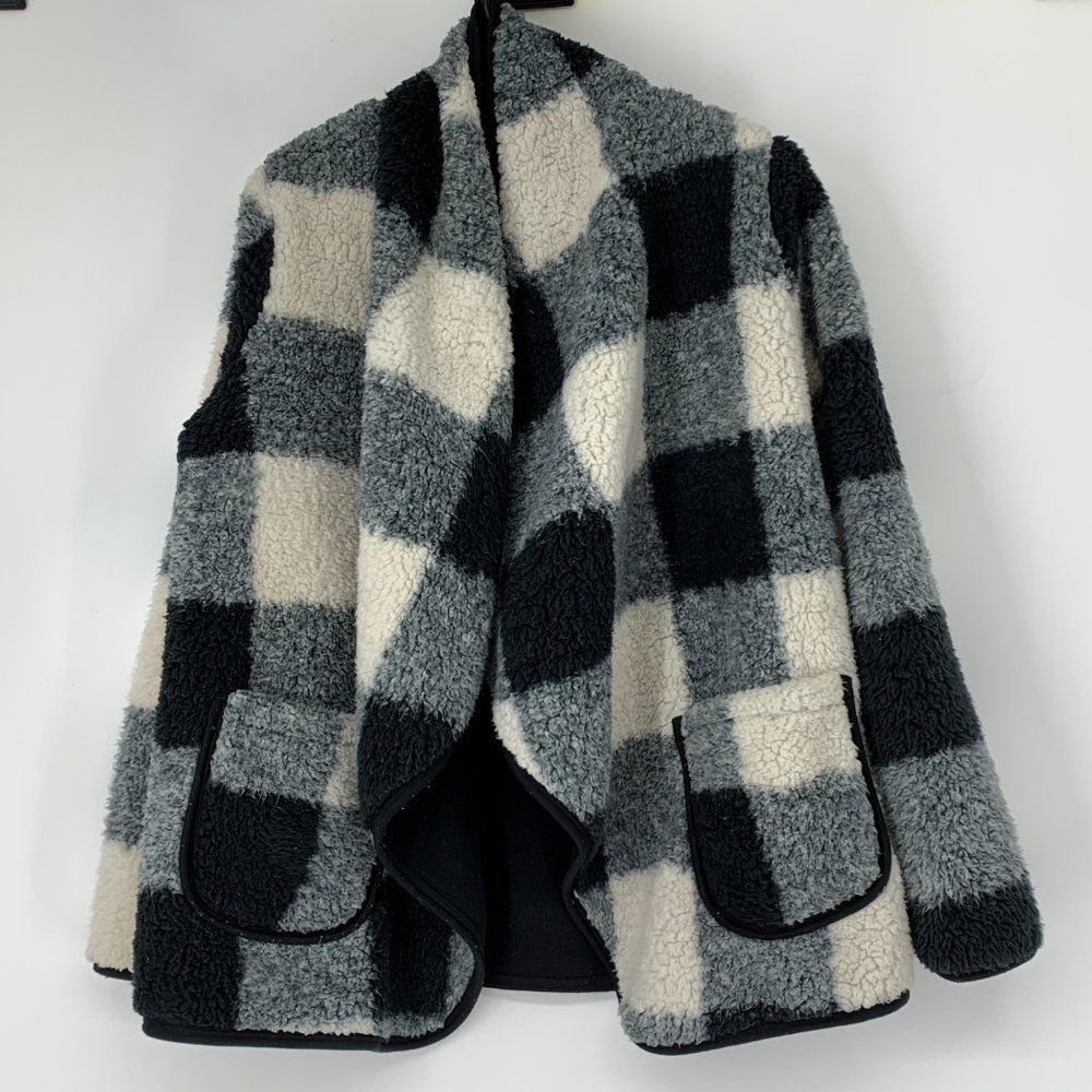 Womens Sonoma Sherpa Fleece Buffalo Plaid Size Small Cardigan Wrap Jacket 3142